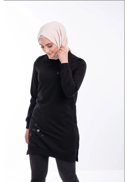 1503 Göğüs ve Bel Taş Işlemeli ve Boncuk Detaylı 2 Iplik Sweat Qys Sweat 1503 #23-05# modelleri