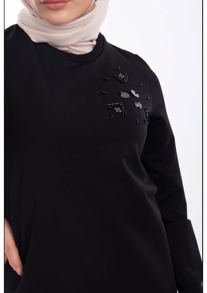 1503 Göğüs ve Bel Taş Işlemeli ve Boncuk Detaylı 2 Iplik Sweat Qys Sweat 1503 #23-05# fırsatları