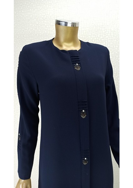 4079ÖNÜ ve Kolları Taş Detaylı Sıfır Yaka Boydan Ferace Qys 4079 #23-01# modelleri