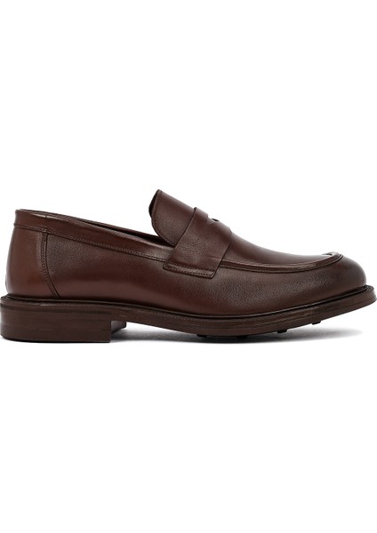 Erkek Kahverengi Deri Klasik Loafer 25WFD750518
