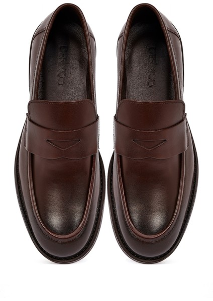 Erkek Kahverengi Deri Klasik Loafer 25WFD750518