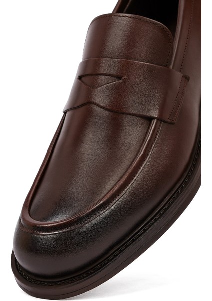 Erkek Kahverengi Deri Klasik Loafer 25WFD750518