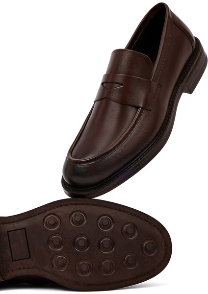 Erkek Kahverengi Deri Klasik Loafer 25WFD750518