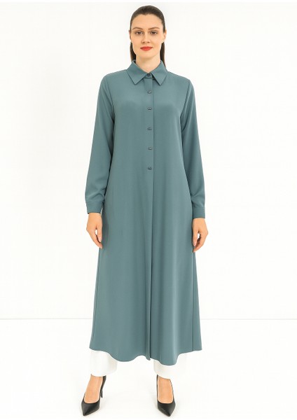 1552-1 Önden Gizli Düğmeli Kol Ucu Manşetli A Kesim Giy-Çık Krep Kap #05-25#