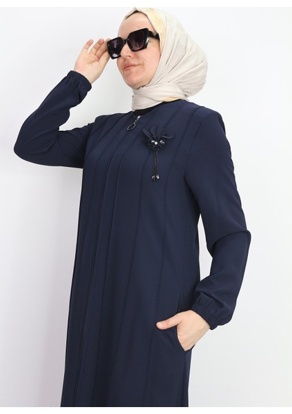 4009 Göğsü Broş Detaylı Kol Ucu Lastikli Sıfır Yaka Ferace Qys 4009 #23-01# fırsatları