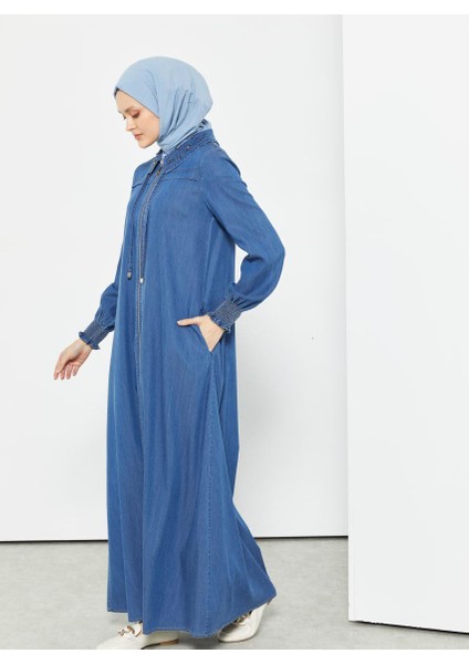 55005 Bebe Yaka Yakası Taşlı Kolu Lastikli Önden Fermuarlı A Kesim Tansel Ferace #04-25#