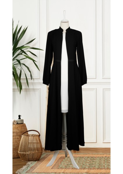 9201 Kol Ucu Lastikli Beli Şerit Detaylı Mevlana Model Ferace Qys 9201 Ferace #23-03# modelleri