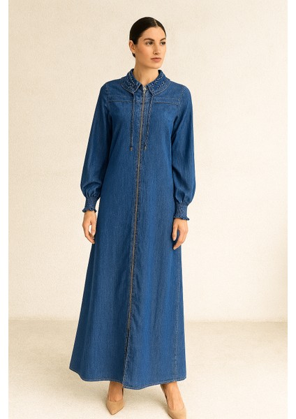 55005 Bebe Yaka Yakası Taşlı Kolu Lastikli Önden Fermuarlı A Kesim Tansel Ferace #04-25#