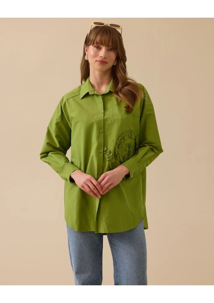 1008 Önü Düğmeli Cep Detaylı Ön Kısmı Dikiş Detaylı Oversize Pamuklu Gömlek 10002511511008 #06-25#