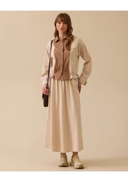 1007 Günlük Gömlek Önü Düğmeli Kolu Manşetli Cep Görünümlü Alt Kısmı Lastik Detaylı Günlük Gömlek #03-25#