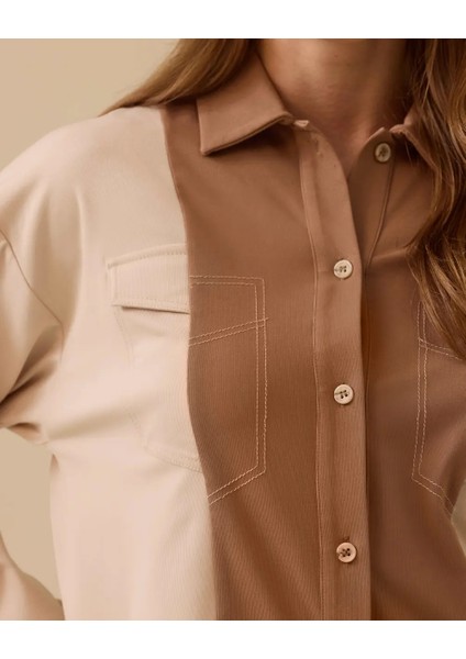 1007 Günlük Gömlek Önü Düğmeli Kolu Manşetli Cep Görünümlü Alt Kısmı Lastik Detaylı Günlük Gömlek #03-25# modelleri
