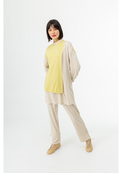 25103 Sıfır Yaka En Alt Detayı ve Kol Ucu Lastikli Pantolonun Beli Lastikli Iki Renkli Spor Takım #02-25# fiyatları