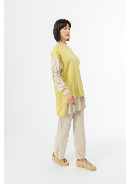 25103 Sıfır Yaka En Alt Detayı ve Kol Ucu Lastikli Pantolonun Beli Lastikli Iki Renkli Spor Takım #02-25# modelleri