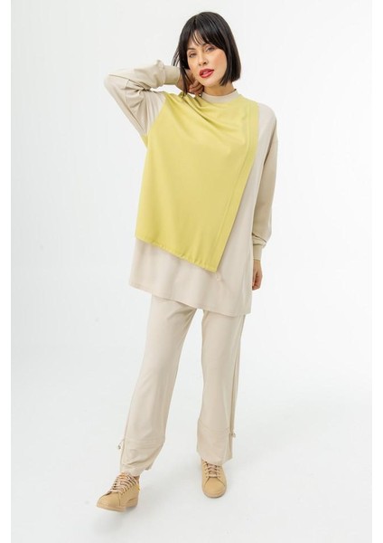 25103 Sıfır Yaka En Alt Detayı ve Kol Ucu Lastikli Pantolonun Beli Lastikli Iki Renkli Spor Takım #02-25# fırsatları