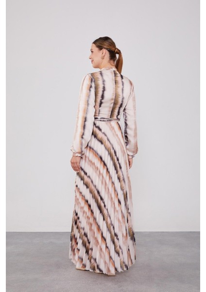 330212 Yoryo Saten Piliseli Kuşaklı Saten Elbise Qys Elbise #24-07#