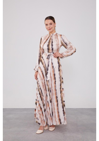 330212 Yoryo Saten Piliseli Kuşaklı Saten Elbise Qys Elbise #24-07# fiyatları