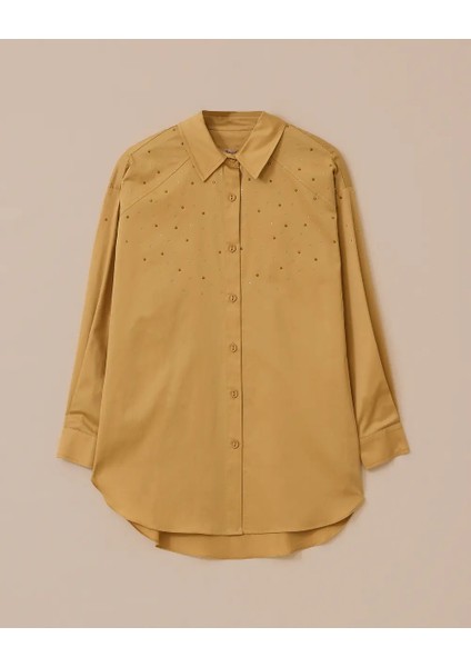 10003 Önden Düğmeli Kolları Manşetli Önü Dikiş ve Taş Detaylı Şık Gömlek #03-25# fırsatları