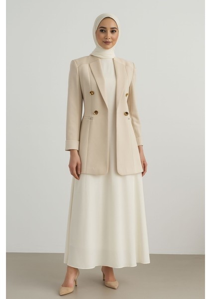 1906 Blazer Ceket Önü Kravuze Yaka Çift Düğme Kapri Kol Katlanabilir Blazer Ceket #03-25#