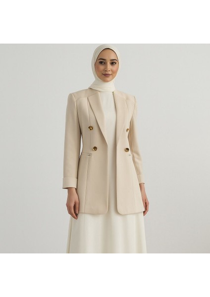 1906 Blazer Ceket Önü Kravuze Yaka Çift Düğme Kapri Kol Katlanabilir Blazer Ceket #03-25# fiyatları