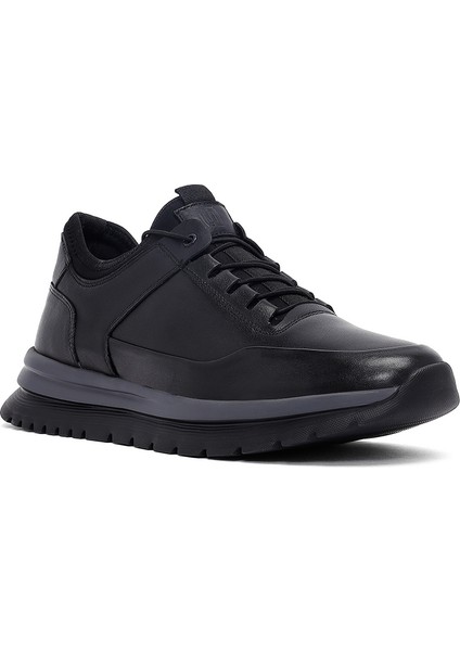 Erkek Siyah Bağcıklı Deri Casual Sneaker 25WFD6417FT