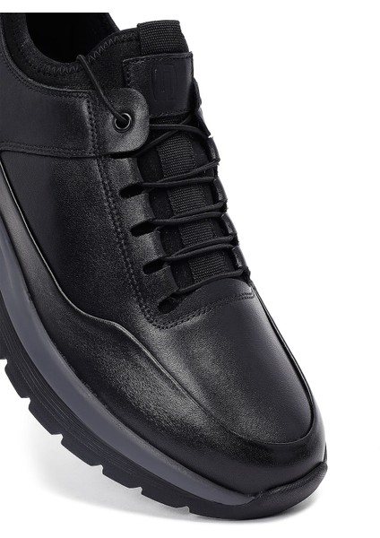 Erkek Siyah Bağcıklı Deri Casual Sneaker 25WFD6417FT