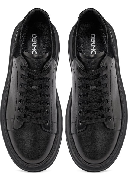 Erkek Siyah Bağcıklı Kalın Tabanlı Deri Sneaker 25WFD642518