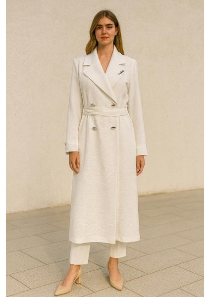 25223 Önü Düğmeli Kolu Düğme ve Kat Detaylı Önü Cepli Beli Bağlamalı Giy Çık Kap #03-25#