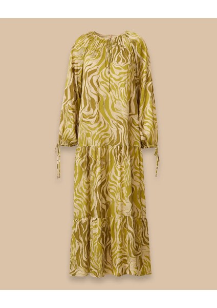 1029 Sıfır Yaka Yakası ve Kolları Ip Bağlama Detaylı Eteğinin Ucu Kat Detaylı Desenli Şık Elbise #03-25# fırsatları