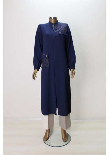 5006 Önü Fermuarlı Omzu ve Cebi Taş Detaylı Kol Ucu Lastikli Hakim Yaka Kap Qys Kap 5006 #G23-04#