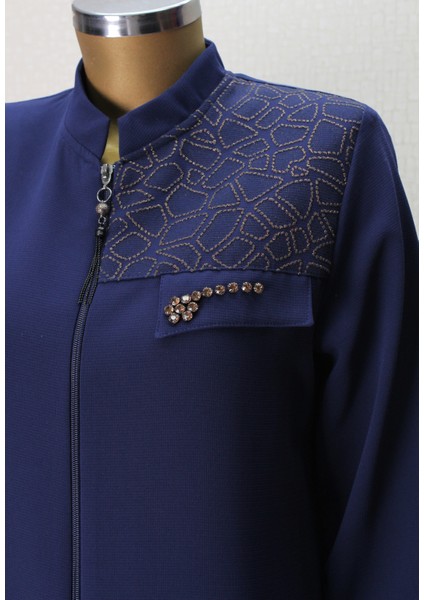 5006 Önü Fermuarlı Omzu ve Cebi Taş Detaylı Kol Ucu Lastikli Hakim Yaka Kap Qys Kap 5006 #G23-04# fiyatları