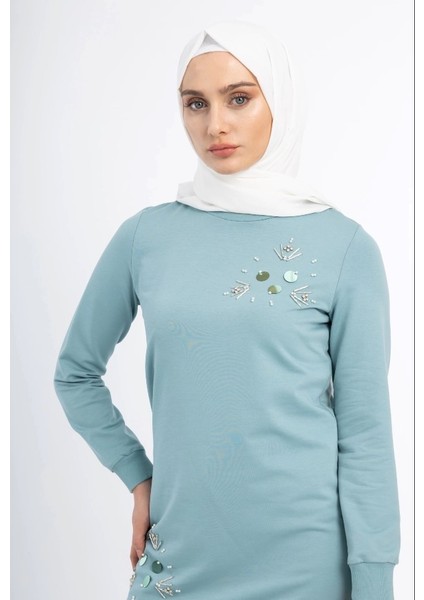 1503 Göğüs ve Bel Taş Işlemeli ve Boncuk Detaylı 2 Iplik Sweat Qys Sweat 1503 #23-05# indirimleri