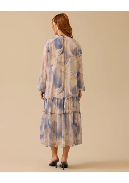 1037 Sıfır Yaka Yakası Pileli Balon Kol Kol Ucu Lastikli Eteğin Ucu Kat Detaylı Elbise #03-25# fiyatları