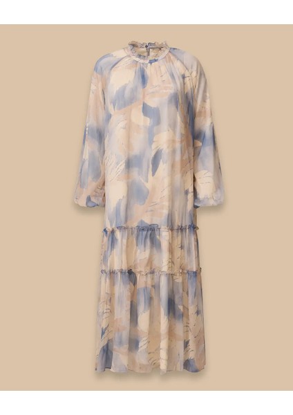 1037 Sıfır Yaka Yakası Pileli Balon Kol Kol Ucu Lastikli Eteğin Ucu Kat Detaylı Elbise #03-25# indirimleri