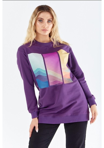 6057 Kol Ucu Lastikli Önü Baskı Detaylı Sıfır Yaka Sweat Qys Sweat 6057 #23-05# modelleri