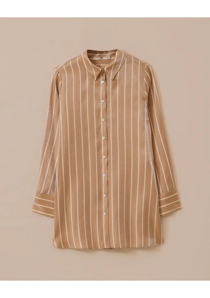 1005 Önü Düğmeli Kolları Kalın Manşet Saten Kumaş Çizgili Günlük Gömlek #03-25# fırsatları