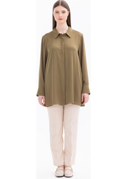 1028 Şık Gömlek Önü Düğmeli Taşlı Şık Gömlek 14242102201028 #24-07#