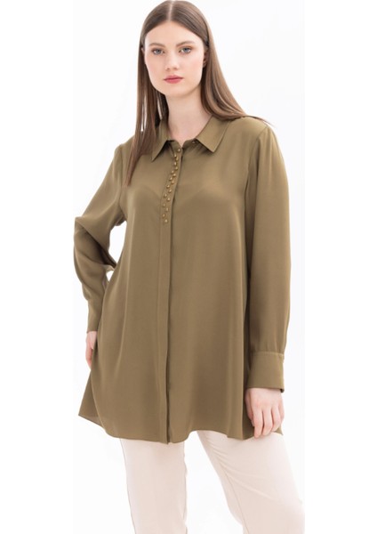 1028 Şık Gömlek Önü Düğmeli Taşlı Şık Gömlek 14242102201028 #24-07# indirimleri