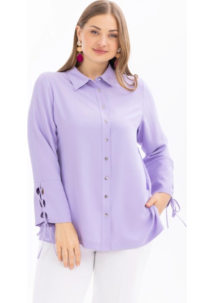 4007 Önü Düğmel Beli Bağcıklı Şık Gömlek 10002411514007 Qys Şık Gömlek #24-07#