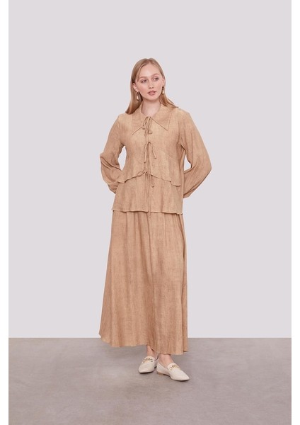 131020 Etekli Takım Önü Bağlamalı ve Çıtçıtlı Kol Ucu Bağlamalı Spor Şık Etekli Takım #04-25#