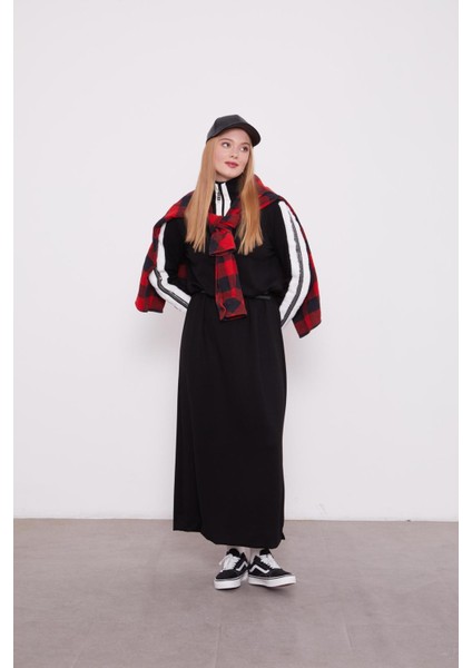 330255 Kolları Şerit Küp Detaylı Ön Göğüse Kadar Fermuarlı Kol Ucu Manşetli Kumaş Iki Iplik Elbise fırsatları