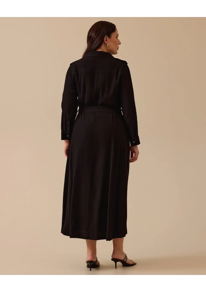 4004 Önü Boydan Düğmeli Göğsü Cepli Beli Kuşaklı Kolu Manşetli Günlük Elbise #03-25# fiyatları