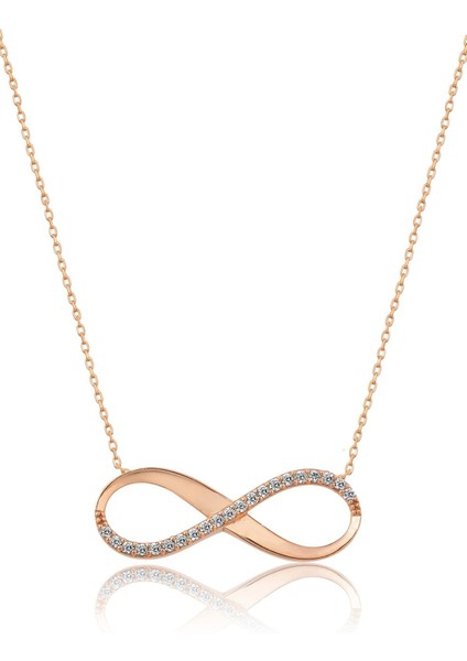 Gümüş Sonsuzluk Kolye Nano Taşlı Rose Altın Kaplama