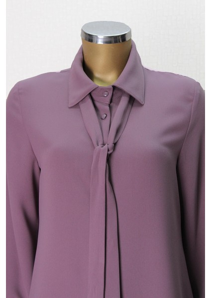 7004 Yakası Fularlı Önü Düğmeli Fular Yaka Tunik Qys Tunik 7004 ##23-03# modelleri