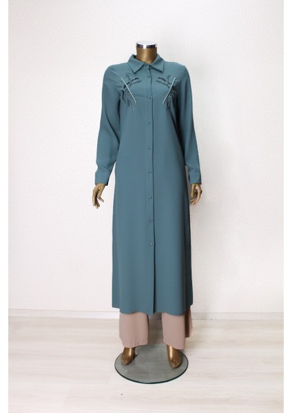 1547 Önden Düğmeli Göğsü Taş Işlemeli Uzun Tunik Qys Tunik #24-03# fiyatları