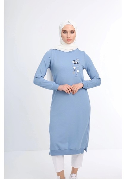 1502 Göğüsü Boncuk ve Pul Detaylı Iki Iplik Uzun Sweat Qys Iki Iplik Sweat 1503 #23-05# modelleri