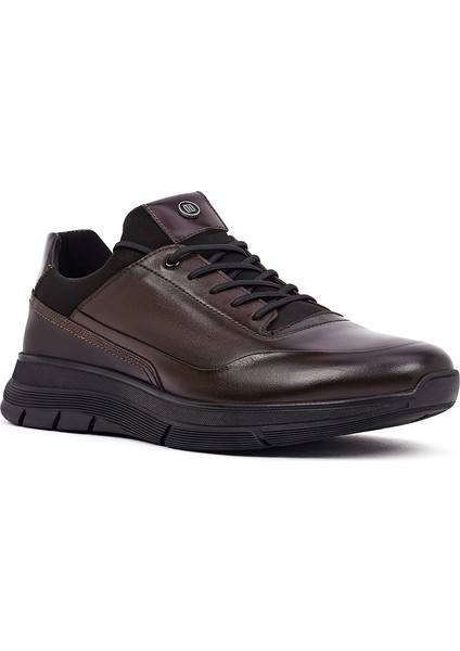 Erkek Kahverengi Bağcıklı Deri Casual Sneaker 25WFD650014