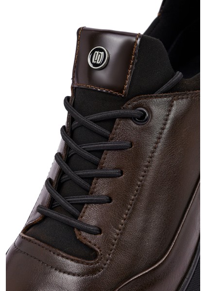 Erkek Kahverengi Bağcıklı Deri Casual Sneaker 25WFD650014