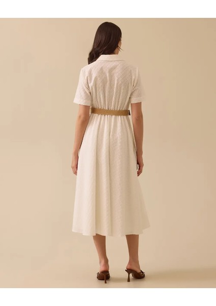 10026 Önden Düğmeli Beli Lastikli Güpürlü Yarım Kol Elbise 10002511310026 #06-25# fiyatları