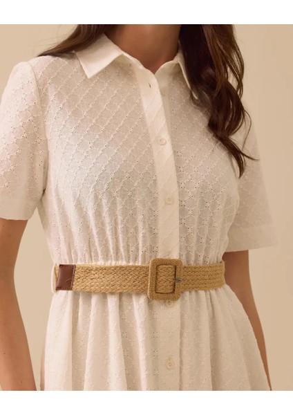 10026 Önden Düğmeli Beli Lastikli Güpürlü Yarım Kol Elbise 10002511310026 #06-25# modelleri