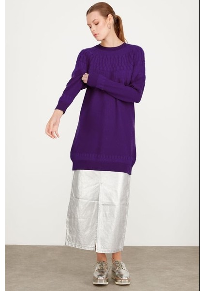 21470 Sıfır Yaka Robası Desenli Tunik Qks Tunik 21470 #23-123